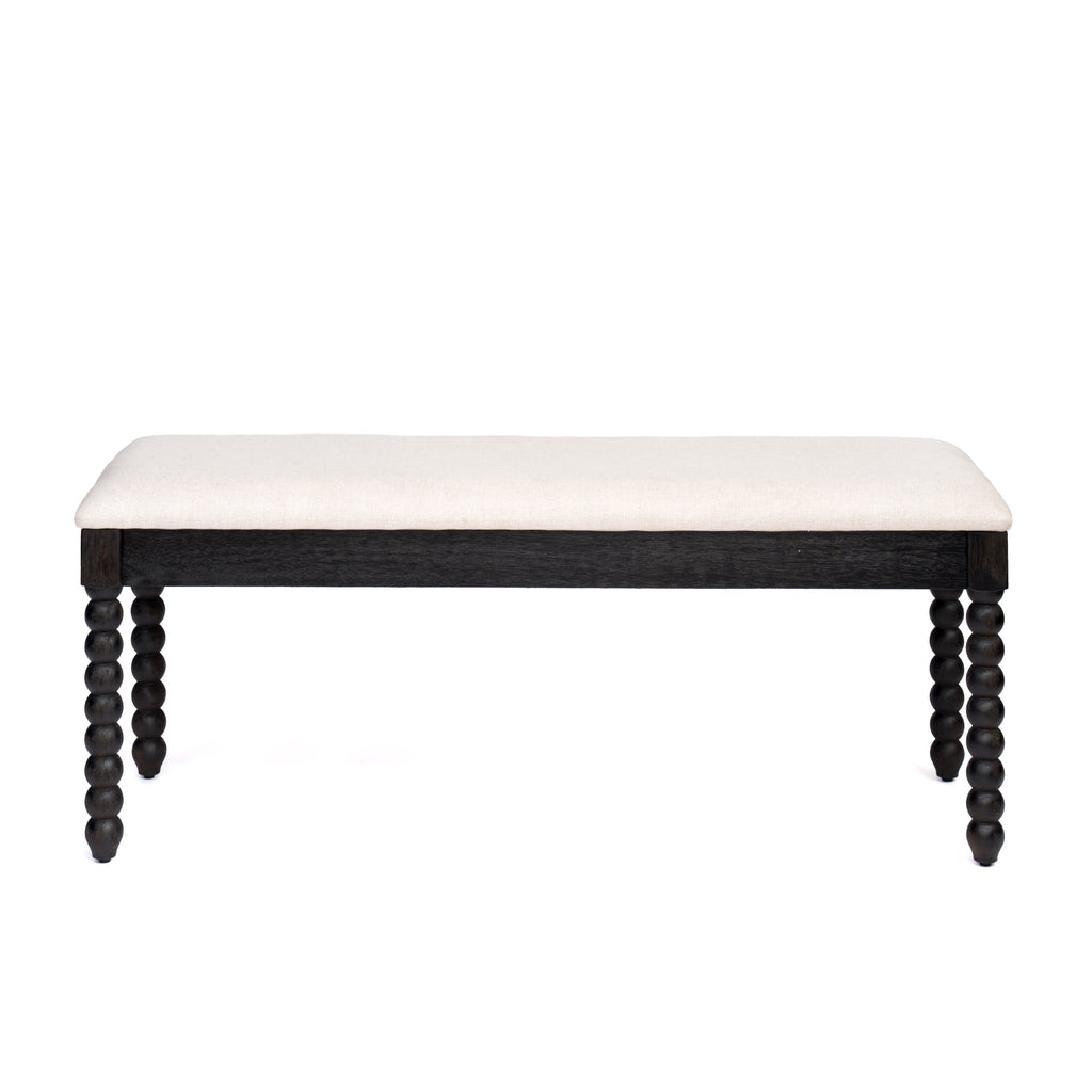 Farmhouse Wooden Storage Bench with Soft Cushion – Turned Spindle Legs