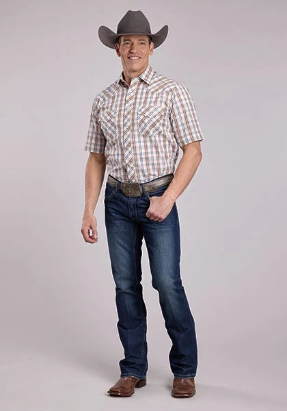 Roper 2902 Orange Plaid (Cream) - Men's Short Sleeve Western Shirt