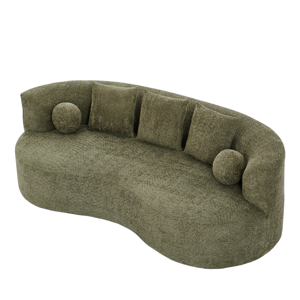 Curved Modern Boucle Sofa with Upholstered Finish - Forest Green, Beige, Camel