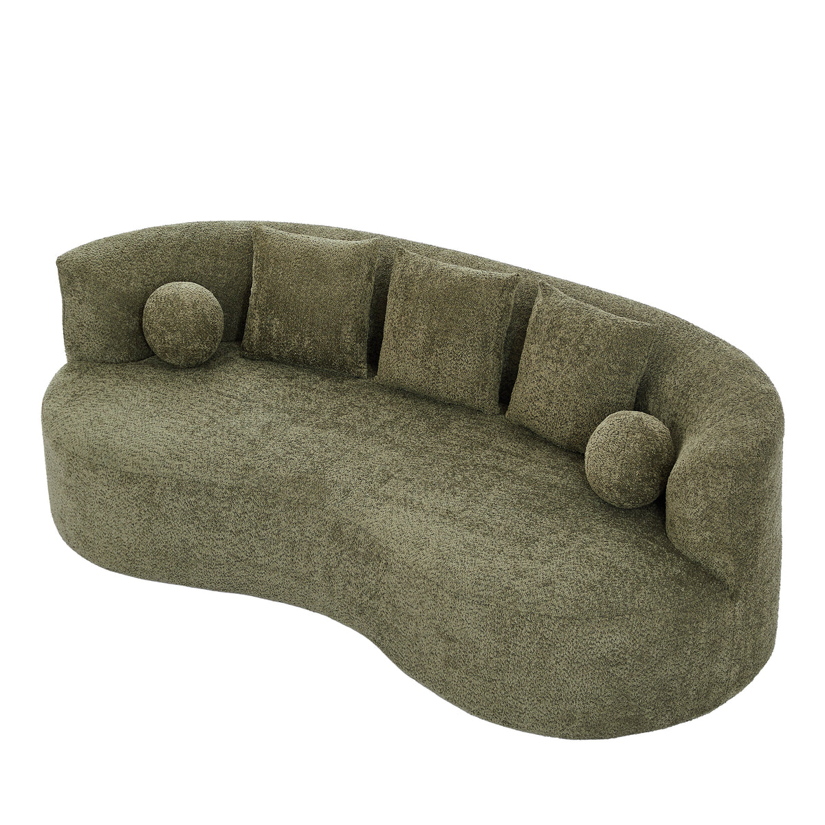 Curved Modern Boucle Sofa with Upholstered Finish - Forest Green, Beige, Camel