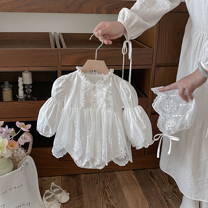 Infant And Toddler Lace Romper Onesie And Triangular-clinched Crawling Suit