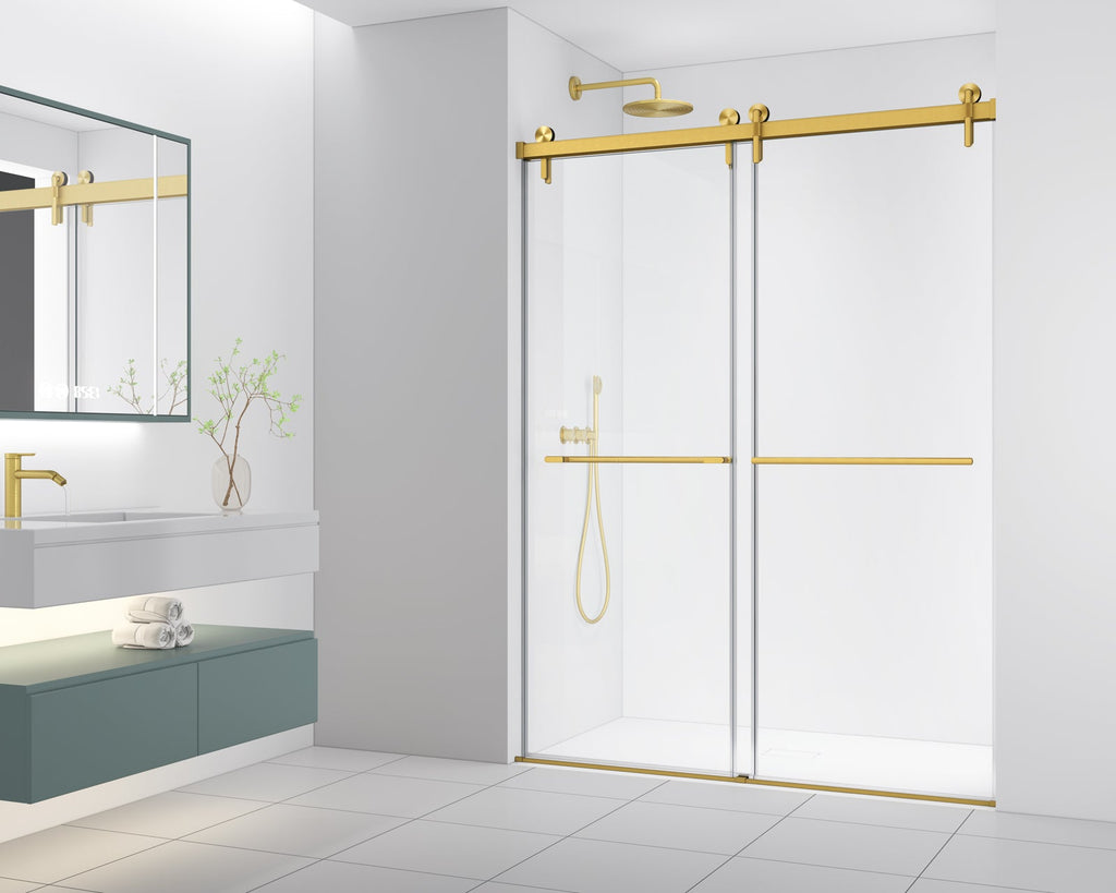 Frameless Double Sliding Shower Door in Brushed Finish