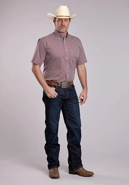 Roper 2882 Tile Foulard (Red) - Men's Short Sleeve Shirt