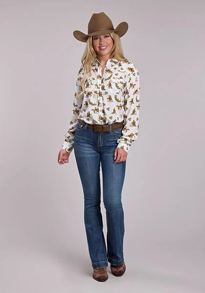 Roper 2858 Racers Print (White) - Women's Western Shirt