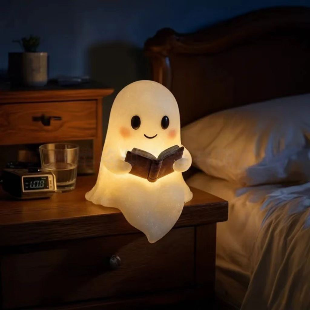 Cute Ghost Reading Book Lamp Halloween Ghost Night Light Decoration