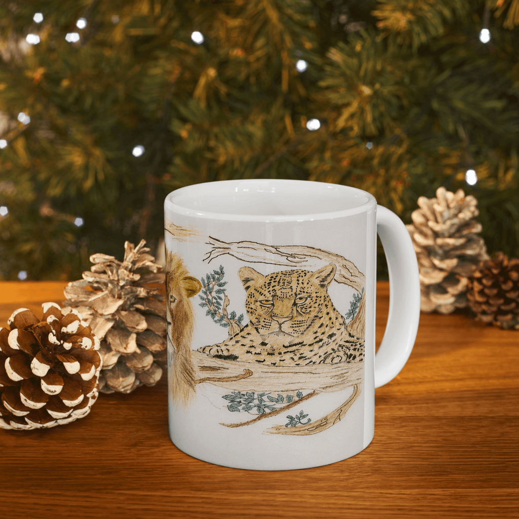 PimsArt African Safari Lion Elephant Leopard Mug From Original Drawing