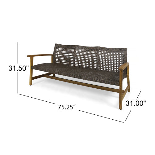 Outdoor Acacia Wood Wicker 3 Seater Sofa