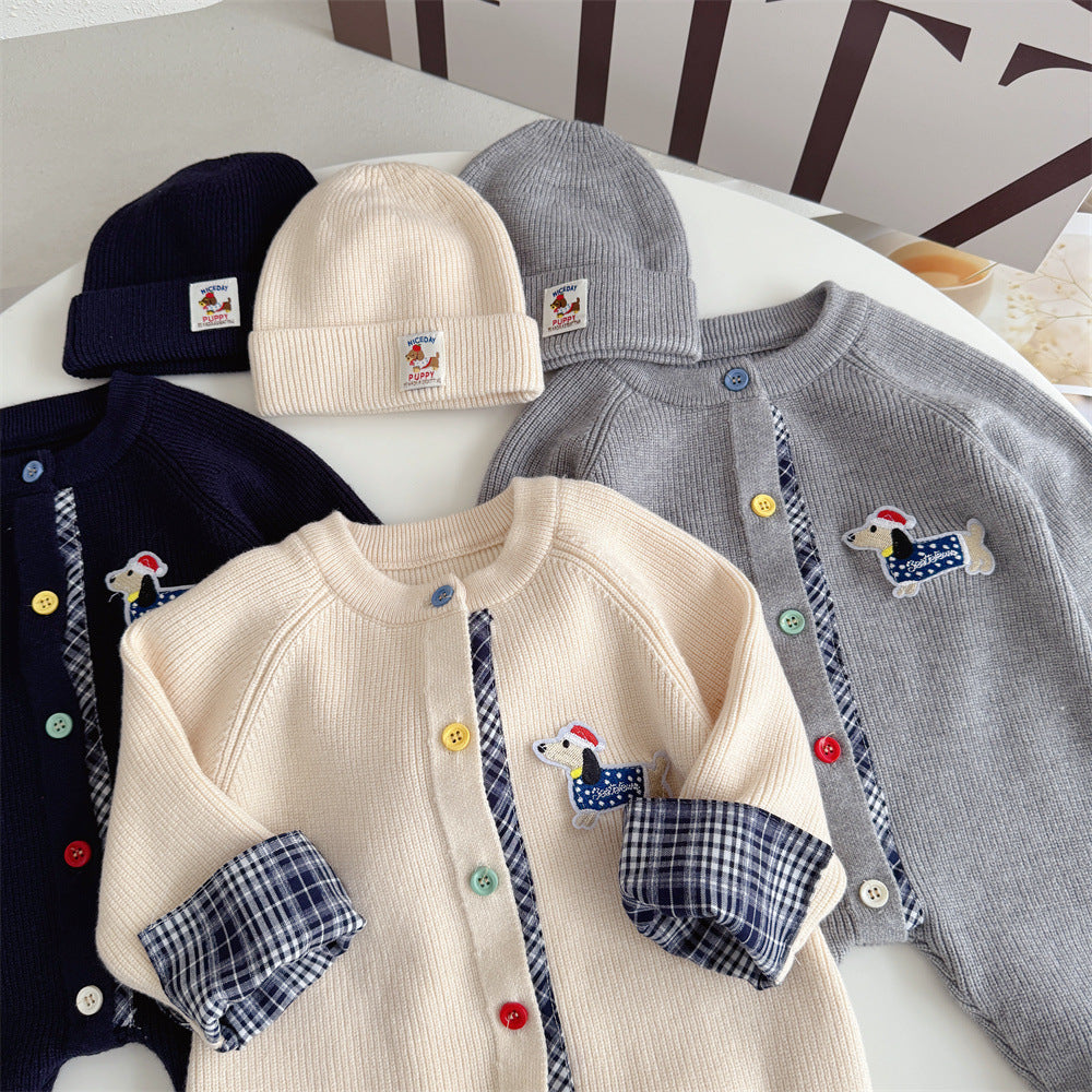 Trendy Knitted Wool Romper Two-piece Set Dachshund-themed Onesie