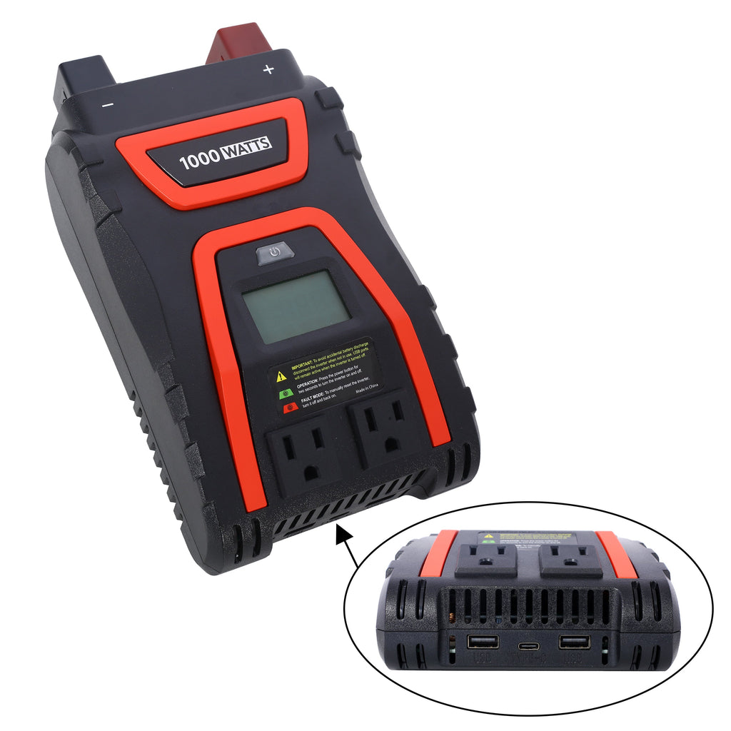 1000 Watt Power Inverter with LED Display - Modified Sine Wave, Portable - Black