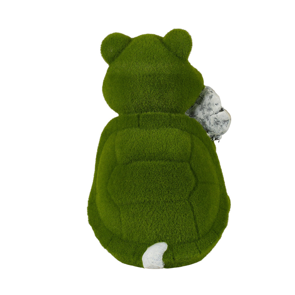 Flocked Turtle Garden Statue with Flocked Finish - Green