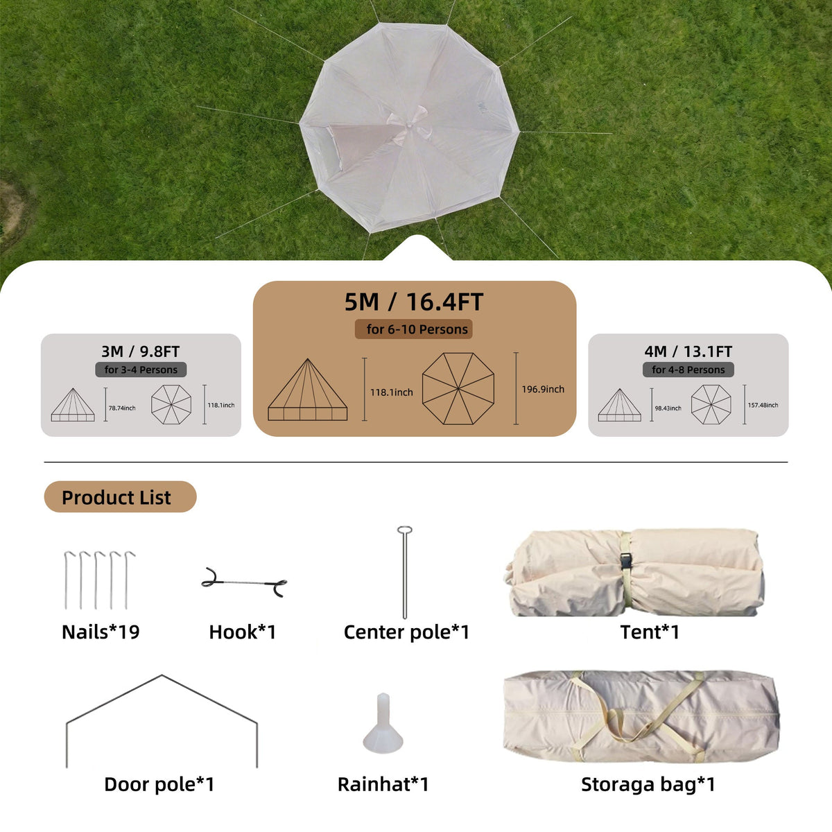 4 Season Bell Tent 16.4FT with Stove Jack - Oxford Fabric