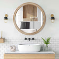 Round Decorative Wall Mirror with Woven Rattan-Textured Frame