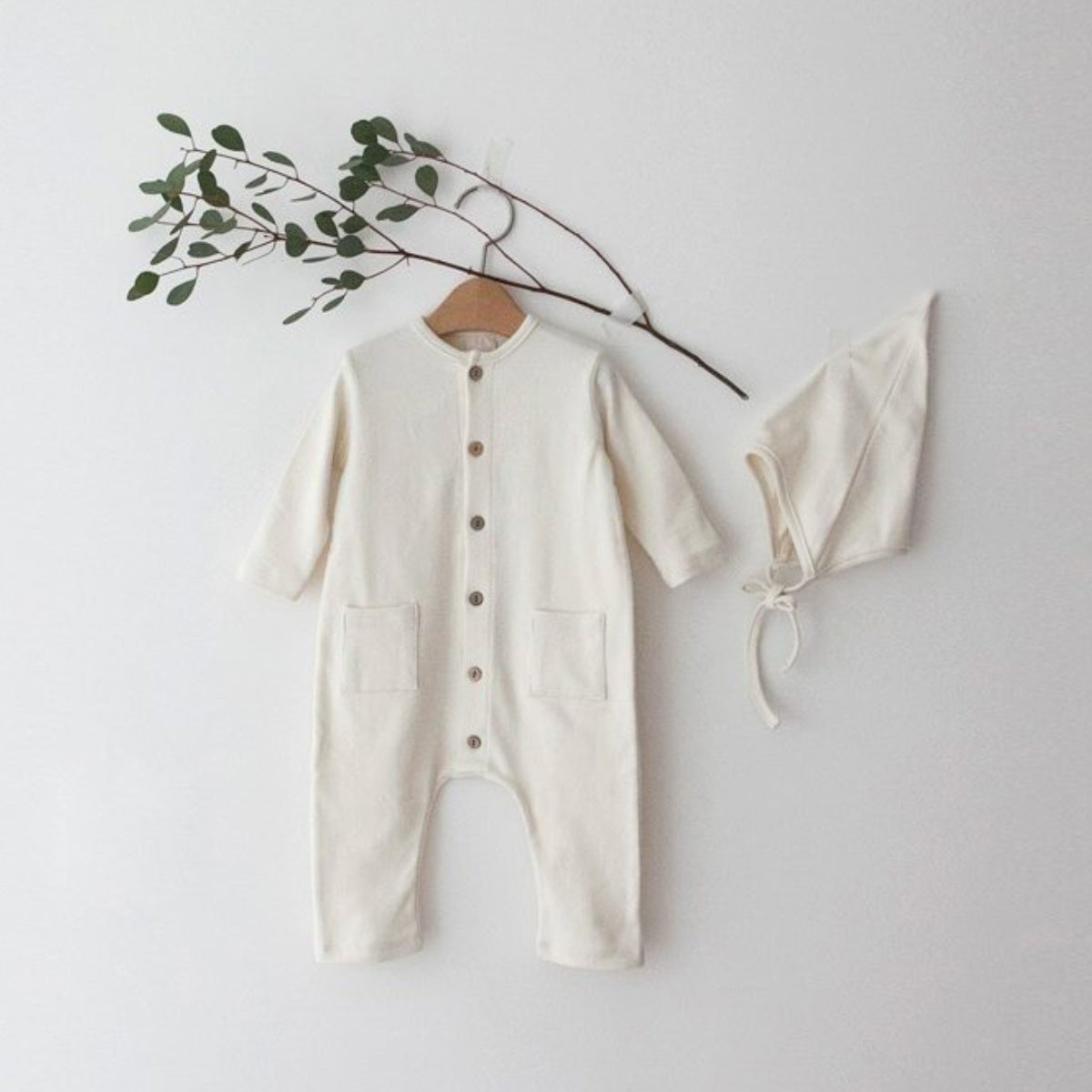 Solid-color Pocketed Chest-opening Baby Romper