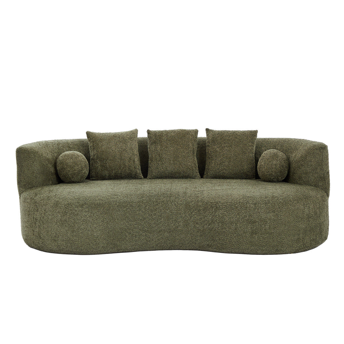 Curved Modern Boucle Sofa with Upholstered Finish - Forest Green, Beige, Camel