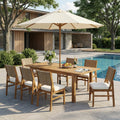 7-Piece Outdoor Acacia Wood Dining Set with Rope-Woven Armchairs