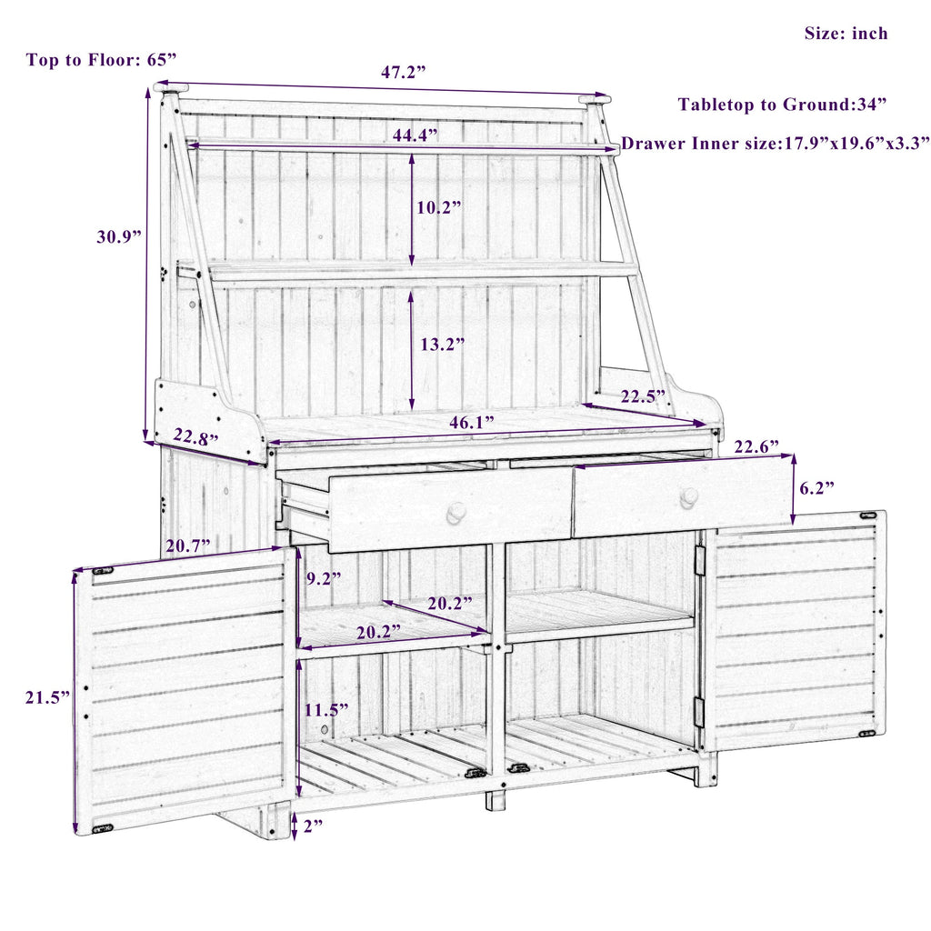 TOPMAX 65-Inch Garden Potting Bench Table