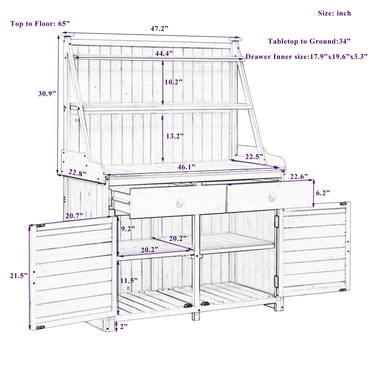 TOPMAX 65-Inch Garden Potting Bench Table