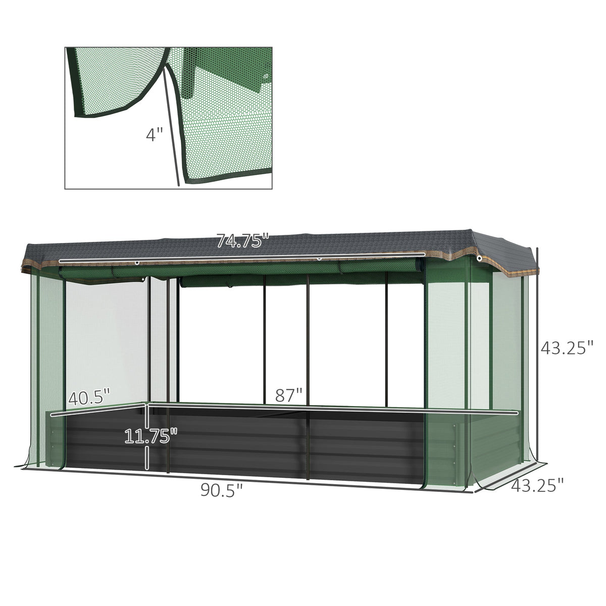 Outsunny Galvanized Raised Garden Bed with Crop Cage and Shade Cloth