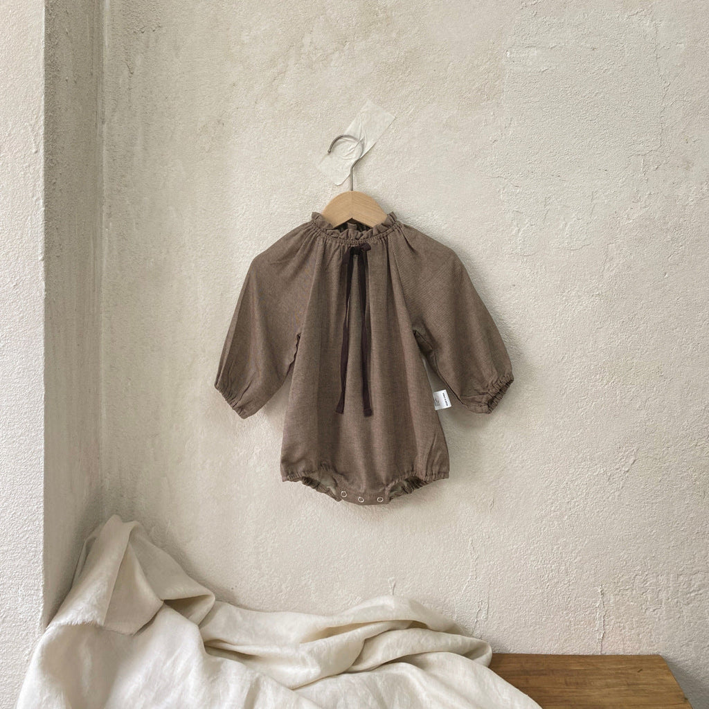 Bow-tie Bud-collar Lantern-sleeve Jumpsuit