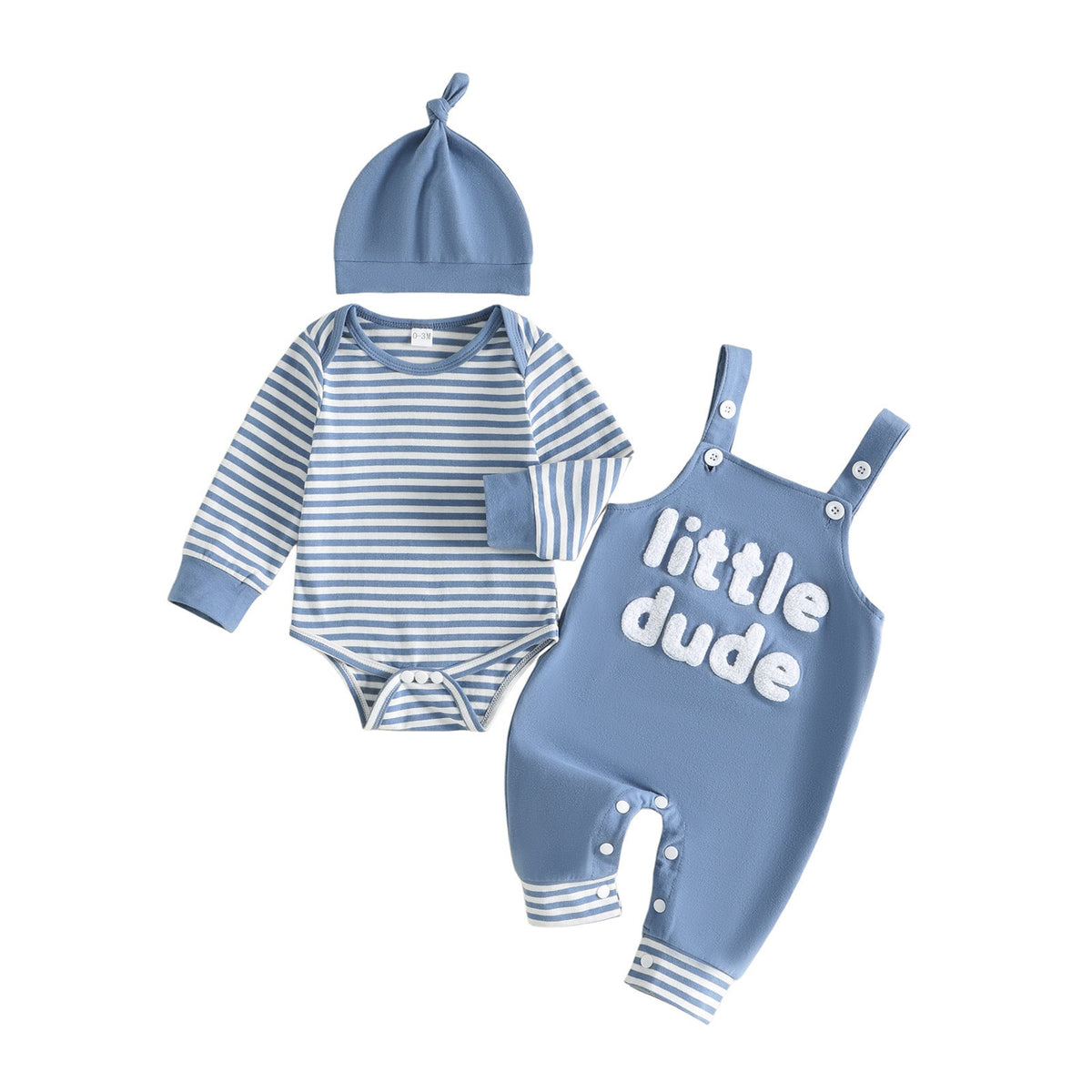 Baby And Toddler Striped Long-sleeve Romper Suspender Pants And Hat Set