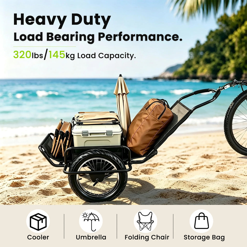 Heavy-Duty Bike Cargo Trailer with Steel Frame and Reflective Strips