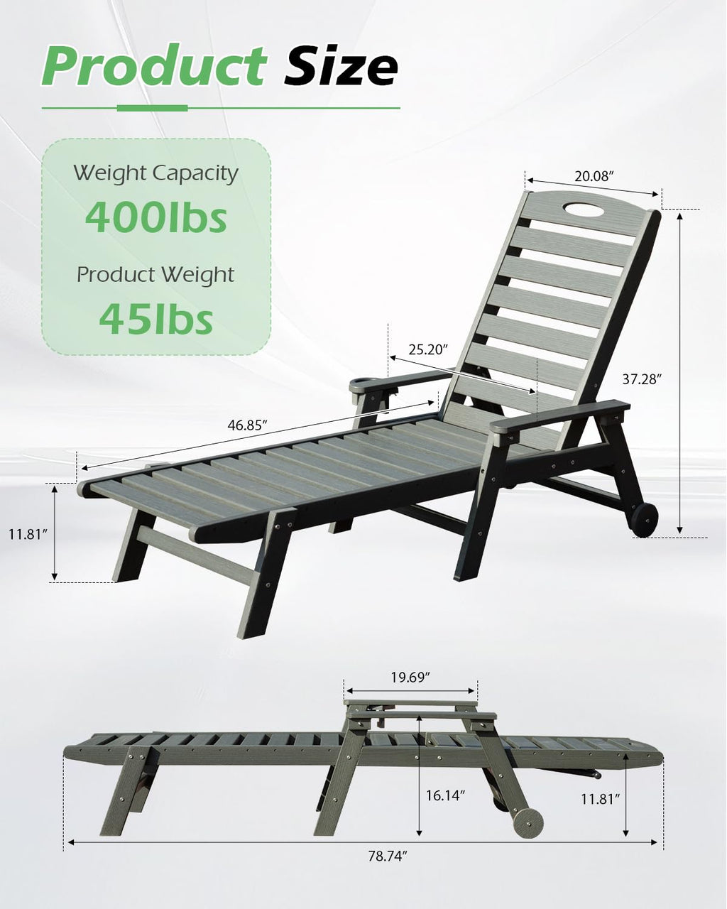 HDPE Patio Lounge Chair with Reclining Backrest - Outdoor