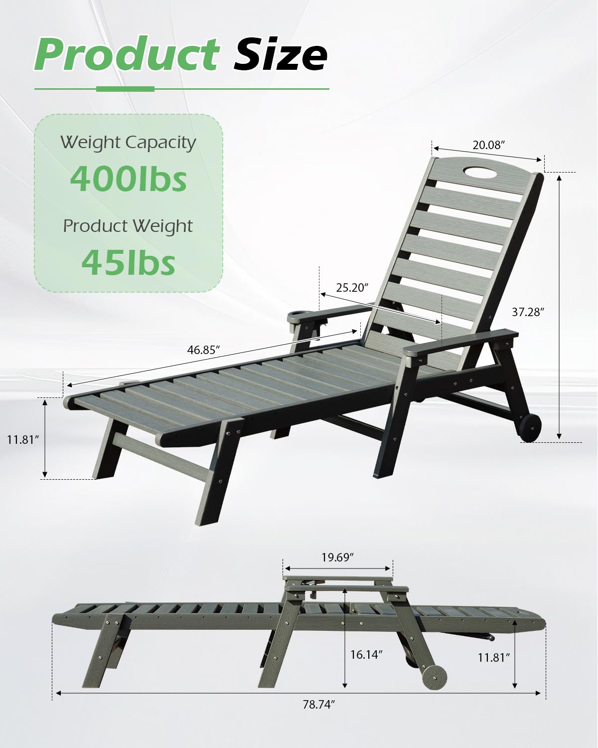 HDPE Patio Lounge Chair with Reclining Backrest - Outdoor