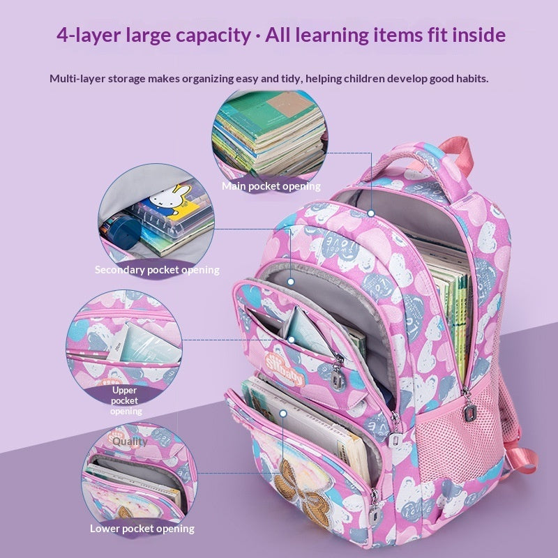 Spine-Protecting Load-Reducing Cartoon Cat Childrens School Bag