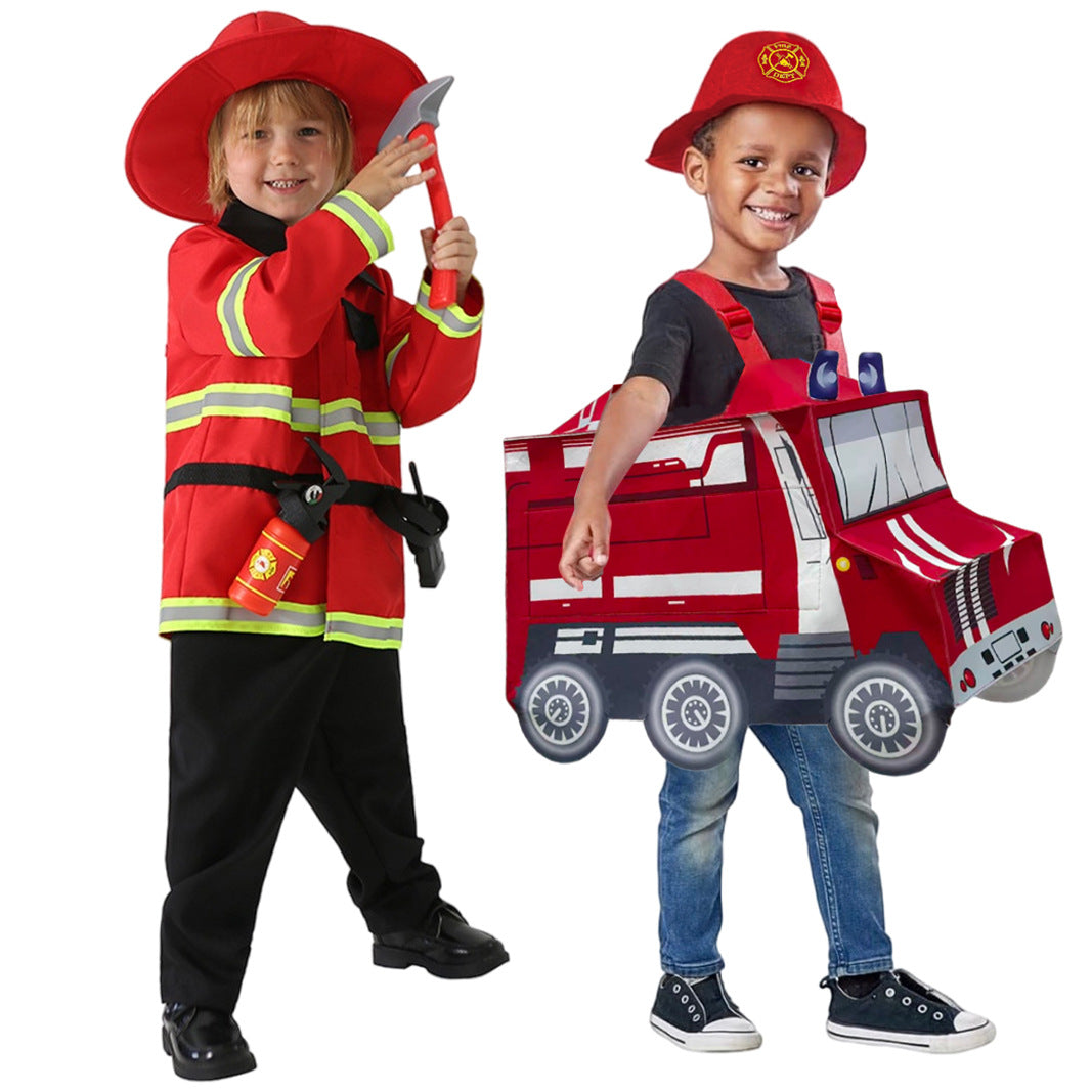Halloween Children's Firefighter Costume Fire Truck Performance Outfit