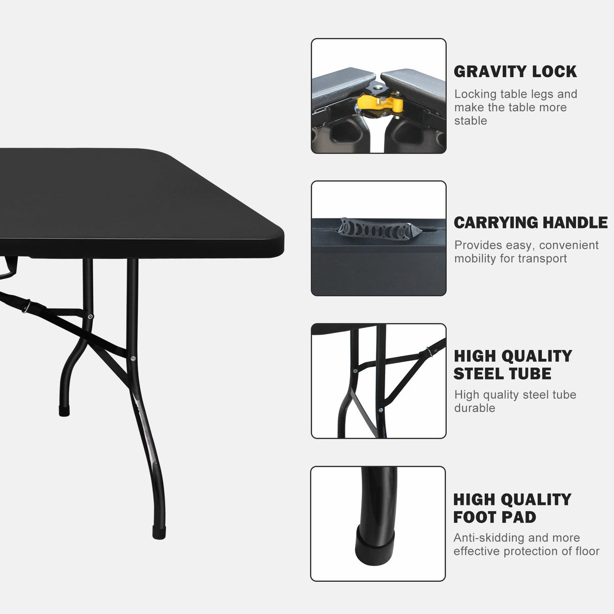 8ft Folding Table with Iron Frame and Plastic Top - White