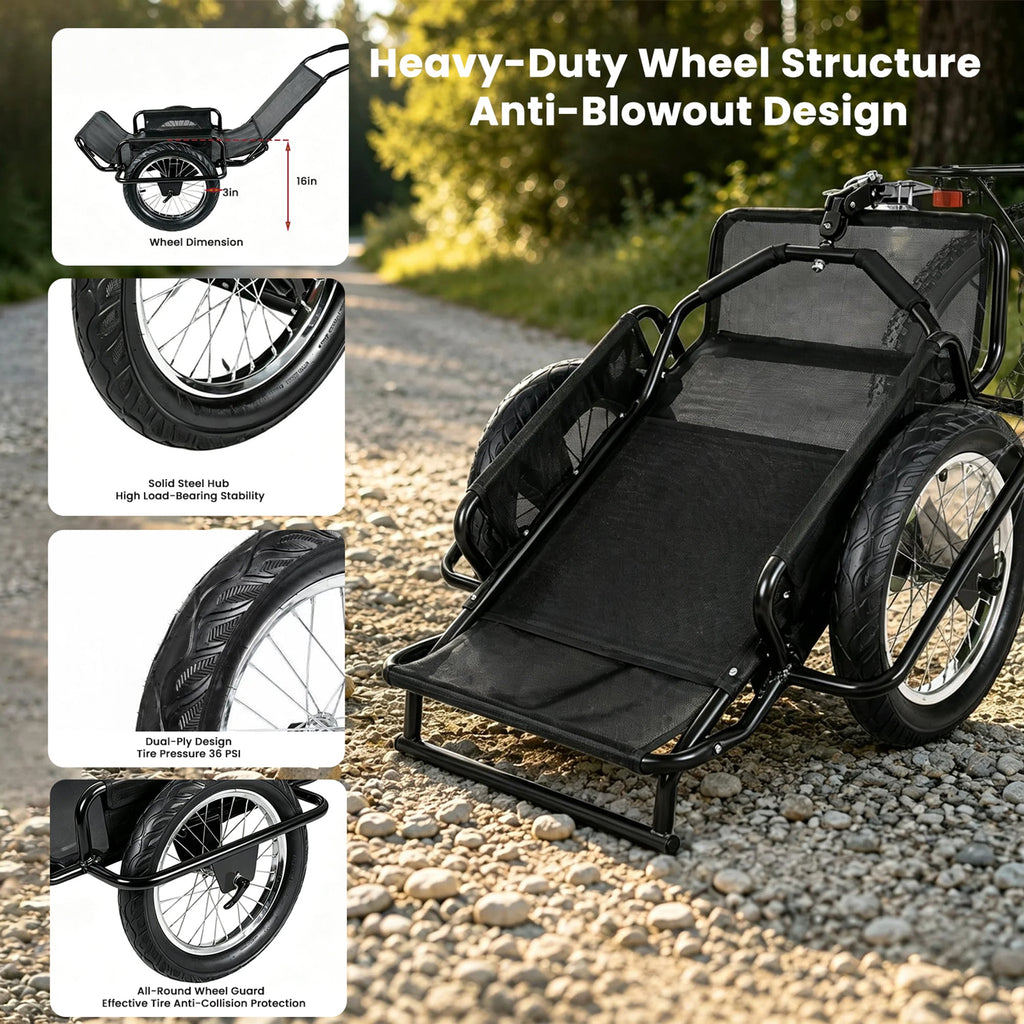 Heavy-Duty Bike Cargo Trailer with Steel Frame and Reflective Strips