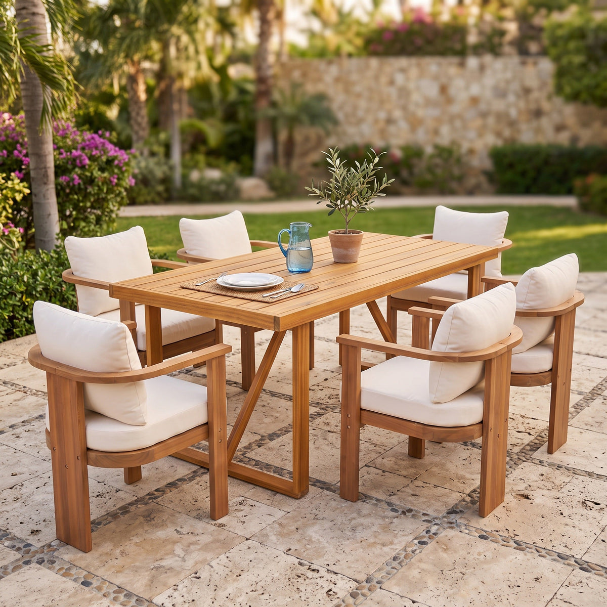 7-Piece Acacia Wood Outdoor Dining Set