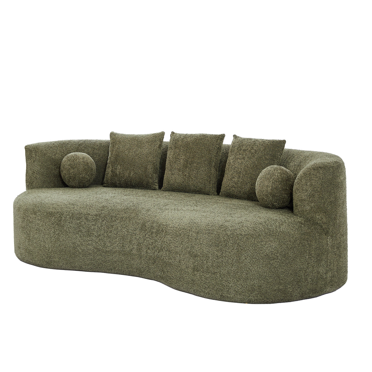 Curved Modern Boucle Sofa with Upholstered Finish - Forest Green, Beige, Camel