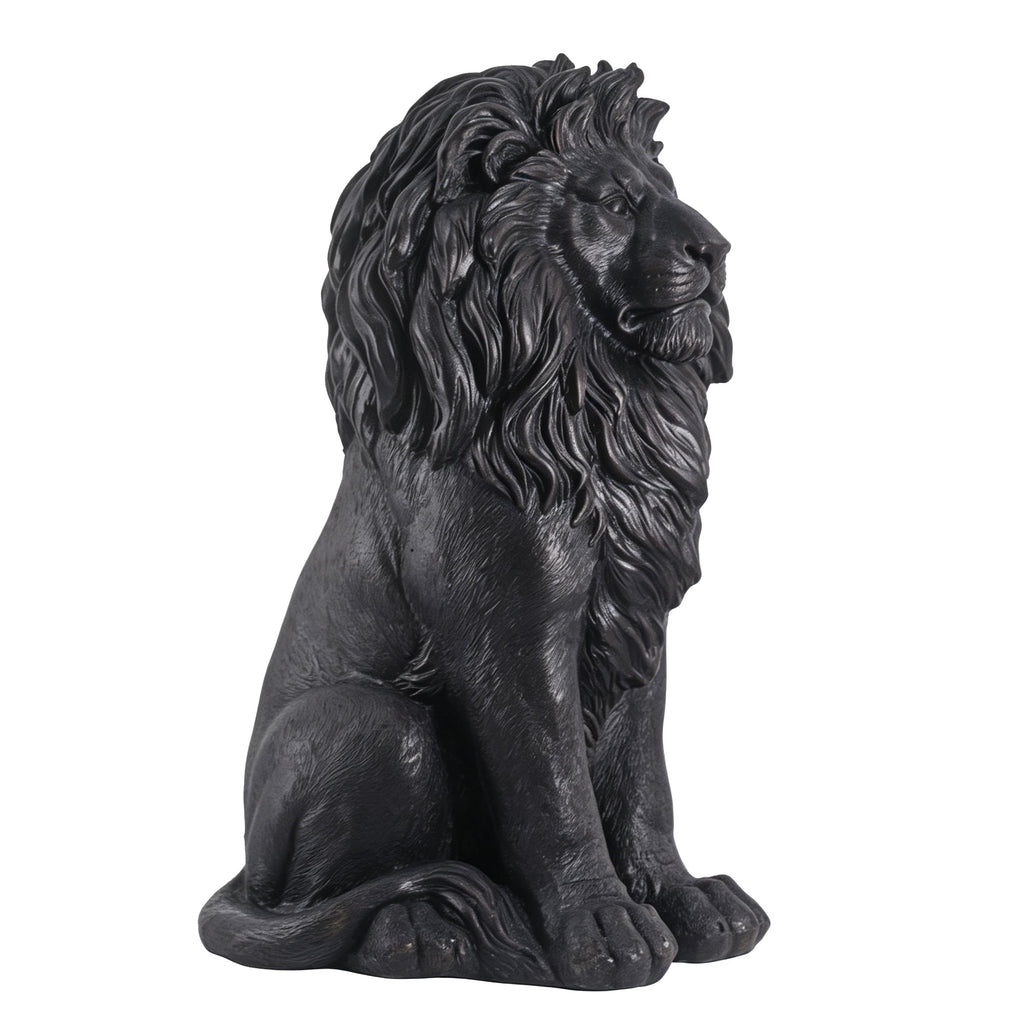 Elegant Sitting Lion Statue with Matte Black Finish - 20.67 Inches
