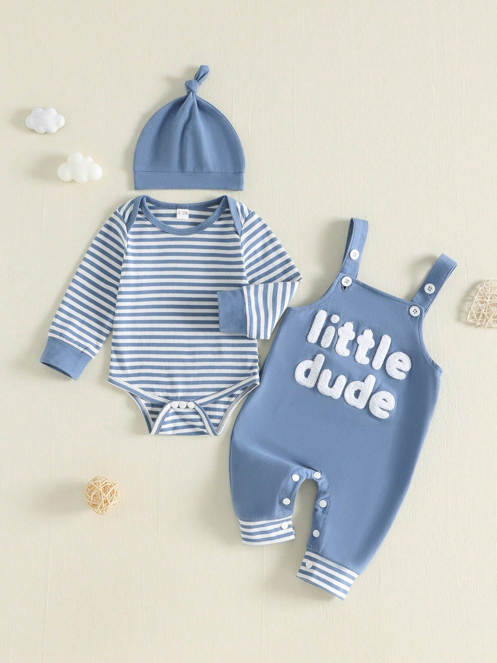 Baby And Toddler Striped Long-sleeve Romper Suspender Pants And Hat Set