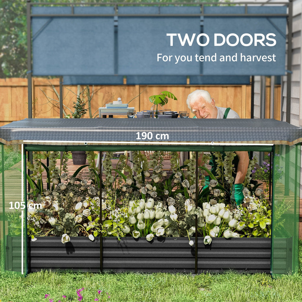 Outsunny Galvanized Raised Garden Bed with Crop Cage and Shade Cloth