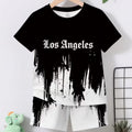 Summer Childrens Cartoon-print Short-sleeve Shorts For Boys And Girls