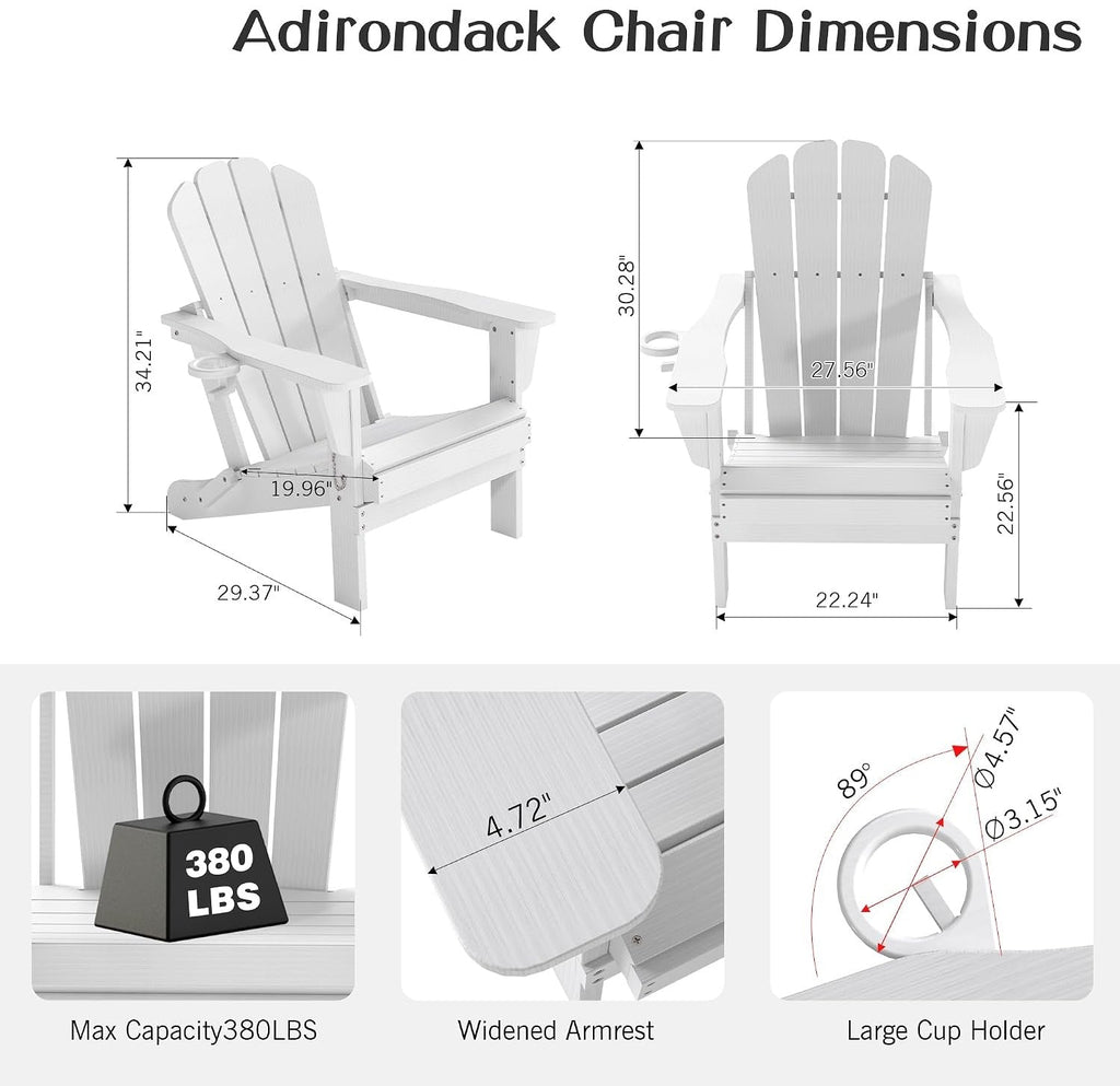 Adirondack Chairs Set of 2 - White HDPE Outdoor Seating