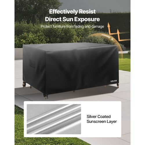 Patio Furniture Cover, 420D Heavy Duty Waterproof Outdoor Dining Table and Chairs Cover, Large Squre Patio Table Covers with Air Vent for All Weather, 74L x 74W x 28H inch, Black