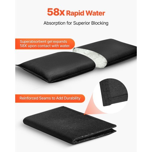 Flood Barrier, 10 Pack, 1.4 x 2.7 ft Flood Bags with Bucket, Water Absorbent Barrier Activated by Water, Sandless Sandbags Blockage, Flooding Prevention Bags for Door, Basement, Garage