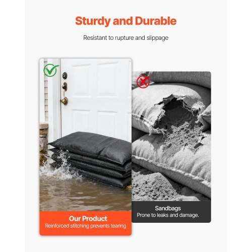 Flood Barrier, 10 Pack, 1.4 x 2.7 ft Flood Bags with Bucket, Water Absorbent Barrier Activated by Water, Sandless Sandbags Blockage, Flooding Prevention Bags for Door, Basement, Garage