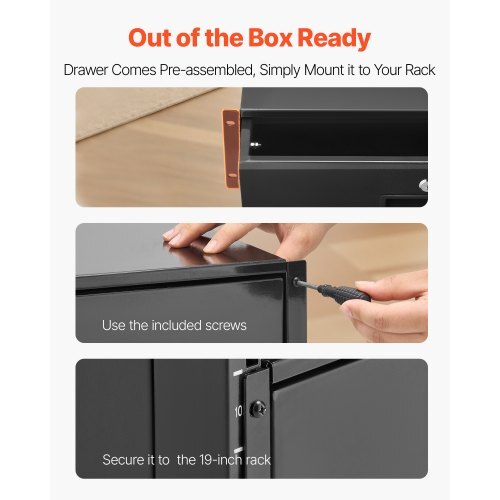 3U Rack Mount Drawer, 50 lbs Max Load-Bearing, Lockable Server Cabinet Case, Sliding Drawer with Lock and Cable Management Holes, for 19 in Network Equipment Server AV Rack or Cabinet Enclosure