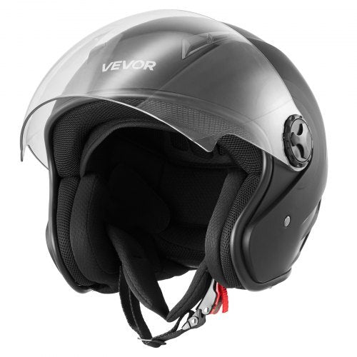 Motorcycle Helmet, 3/4 Open Face, Adult Motocross Dirt Bike Helmet with Clear Visor, Comfortable Motorbike Racing Street with Detachable Liner for Men & Women, DOT Approved, (Matte Black, M)