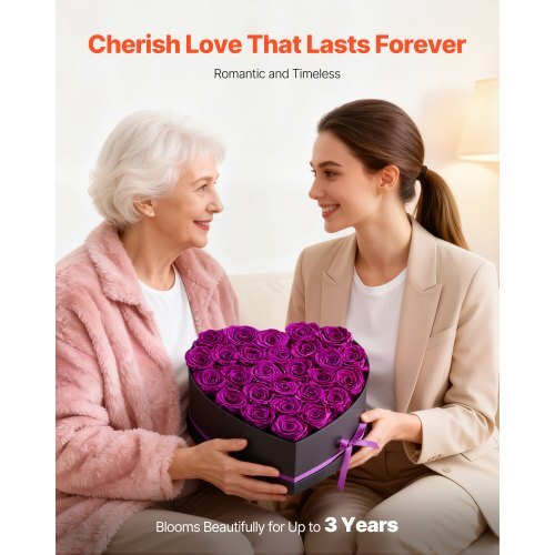 Forever Flowers, 27 Preserved Roses in Heart Shape Box, Eternal Flowers Immortal Bouquet Birthday Present for Women Her Wife Mothers, Anniversary, Valentine's Day,Christmas, Purple