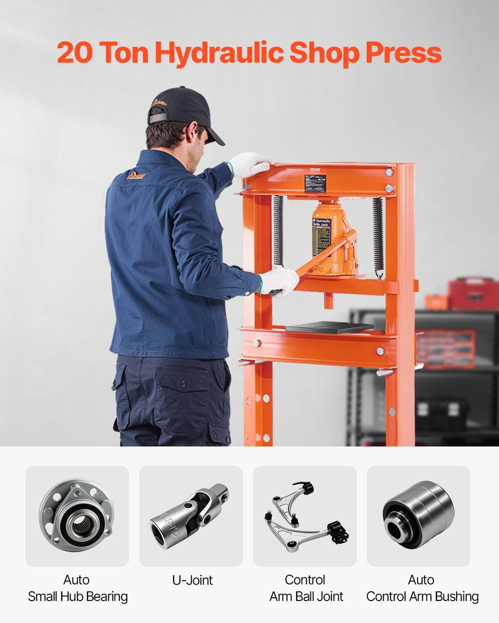 Hydraulic Shop Press, 20 T H-Frame Shop Press with Press Plate & Triangular Support, Stable Garage Floor Adjustable Hydraulic Press with Relief Valve, Fit for Bending, Straightening & Stamping