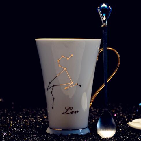 style: Gold handle Leo, Size: 390ML - Creative Constellation Porcelaine Tasse 390  En E Tasse De  Tasse   En Porcelaine Amant  Tasse De Valentine Jour Cadeau