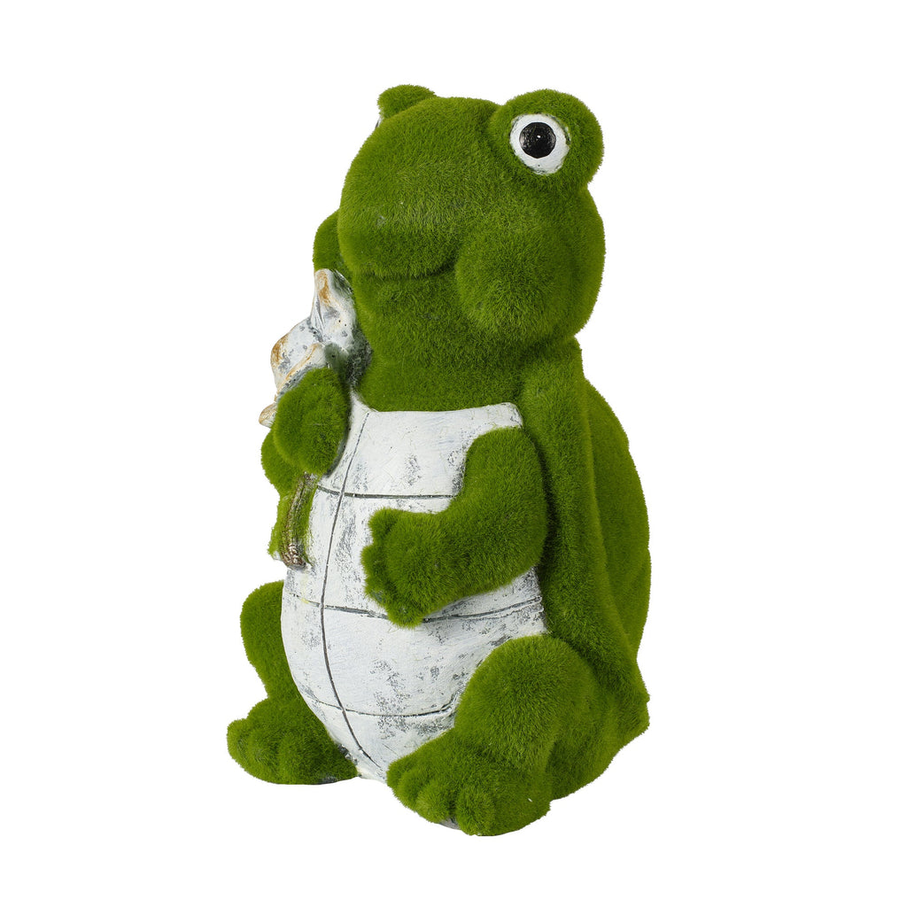 Flocked Turtle Garden Statue with Flocked Finish - Green