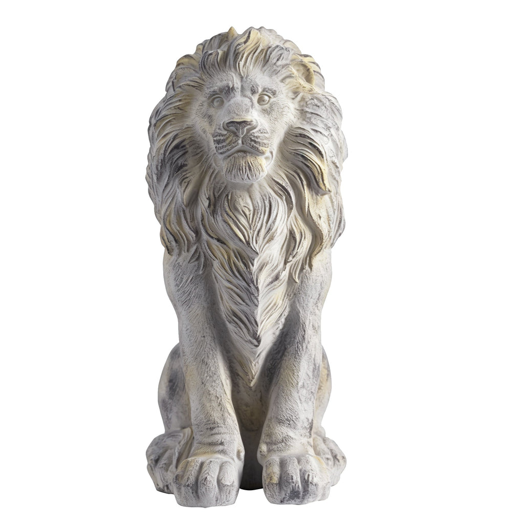 Outdoor Lion Statue with Antique Finish - Stone White
