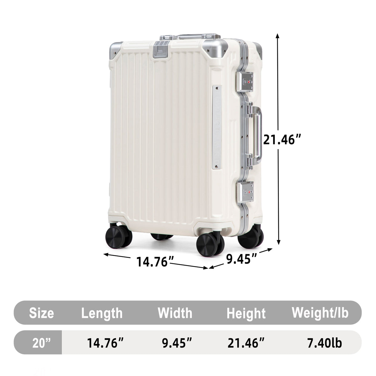 20 Inch Carry On Luggage, Aluminum Frame ABS Hard Shell Suitcase