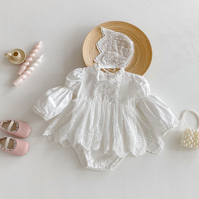 Infant And Toddler Lace Romper Onesie And Triangular-clinched Crawling Suit